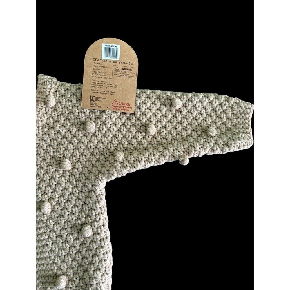 Baby Knit Sweater Booties Set 6-12 Months Photo Prop Outfit Neutral New With Tag - Picture 6 of 8